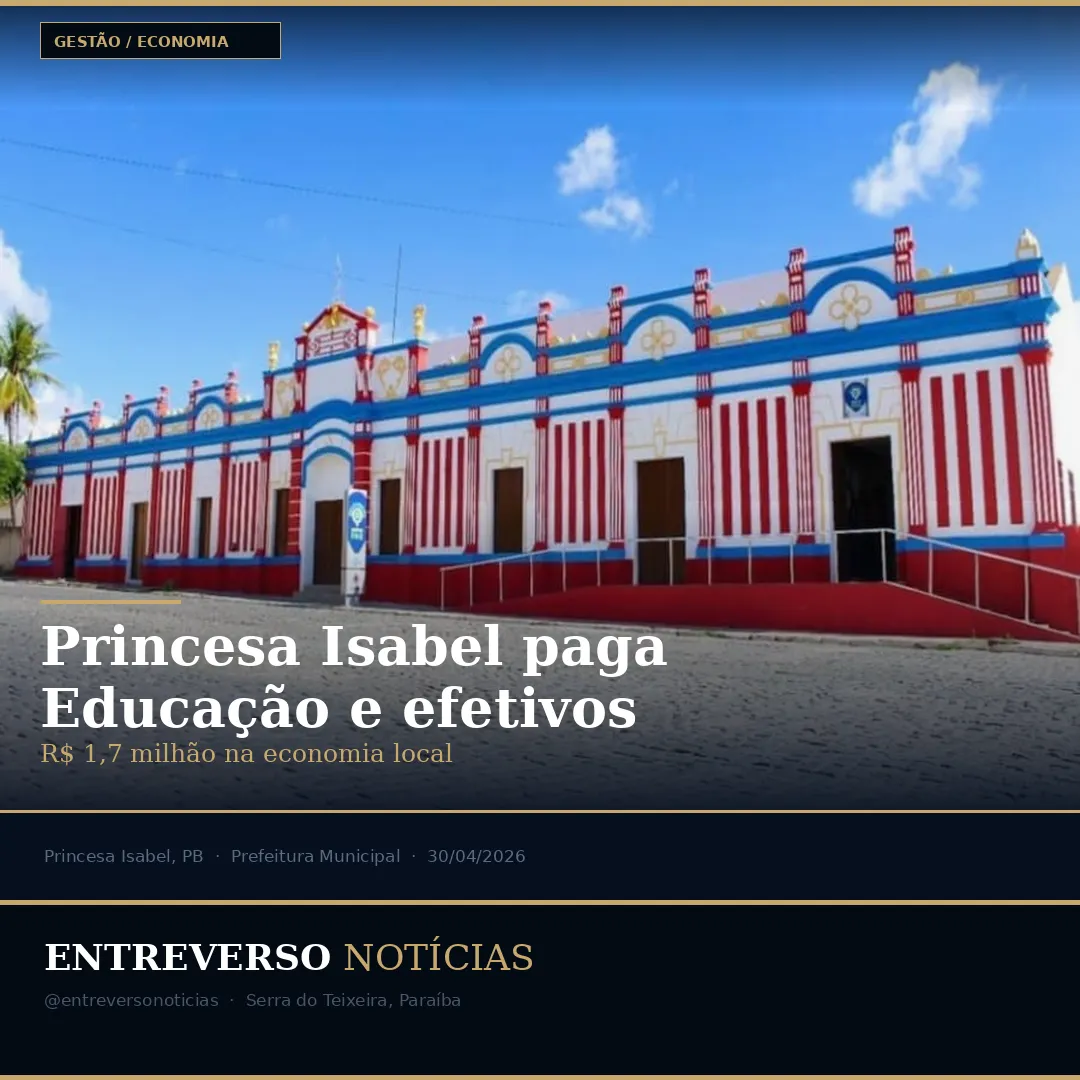 Princesa Isabel paga Educação e todos os efetivos nesta quinta-feira (30); R$ 1,7 milhão injetados na economia local